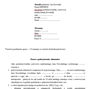 Pozew o podwyższenie alimentów