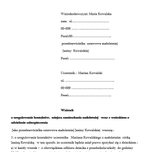Wniosek o uregulowanie kontaktów w sporze między rodzicami wraz z zabezpieczeniem