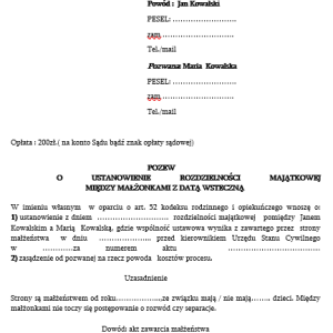 Pozew o rozdzielność majątkową z datą wsteczną