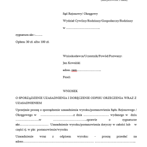 Wniosek o uzasadnienie